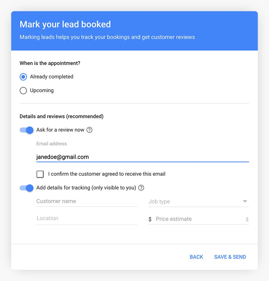 Google LSA booking lead reviews