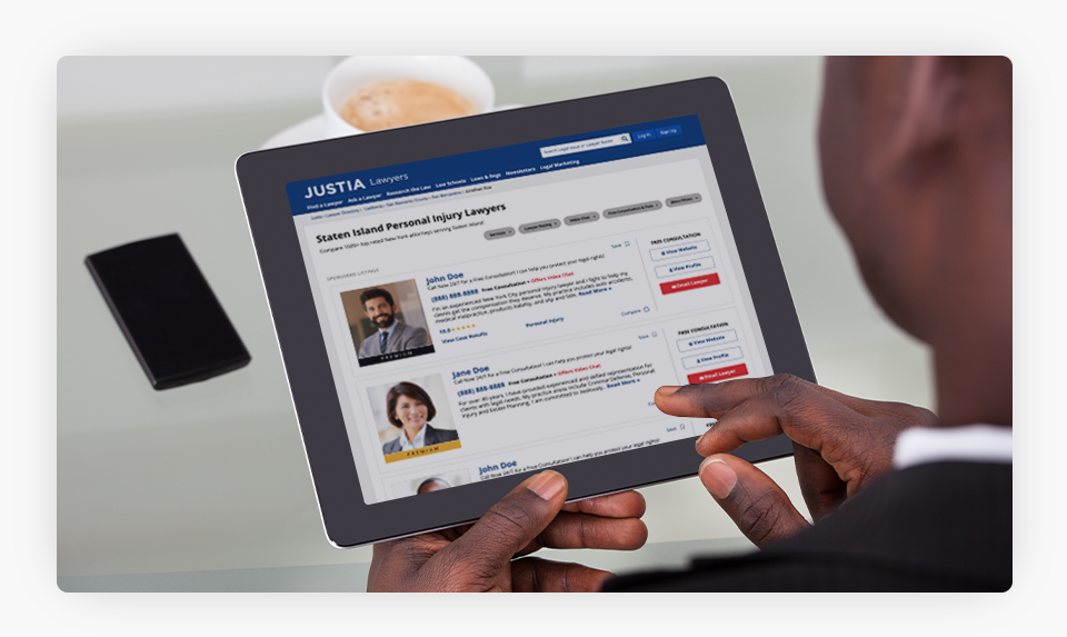 Justia Lawyers Directory on Tablet