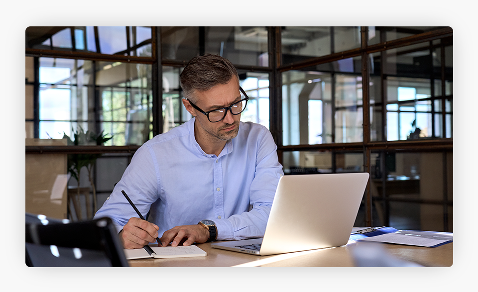 Men researching in a computer